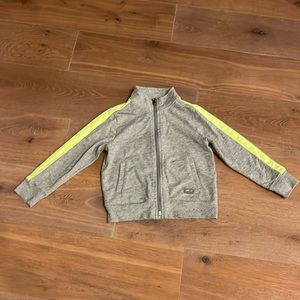 Gap grey zip sweater with neon yellow sleeve stripes